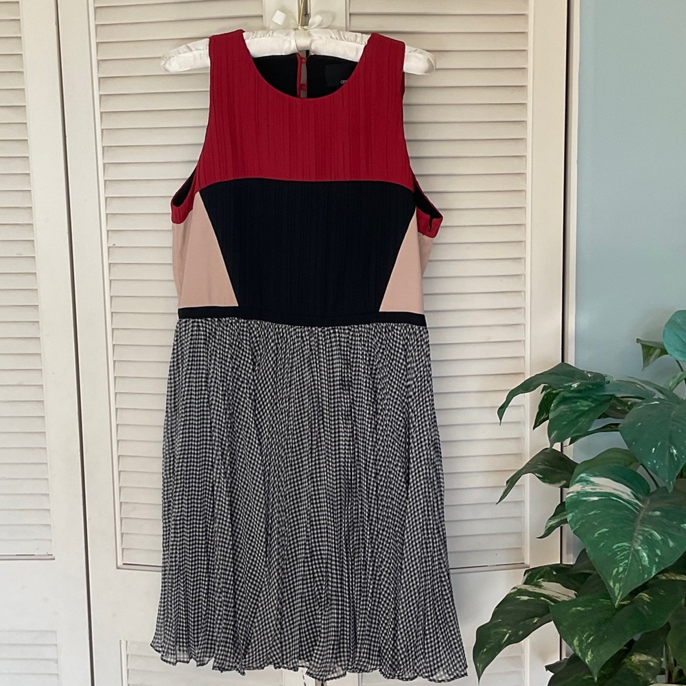 Anthropologie and Greylin Red, Black & Cream Colorblock Pleated Margot Dress
